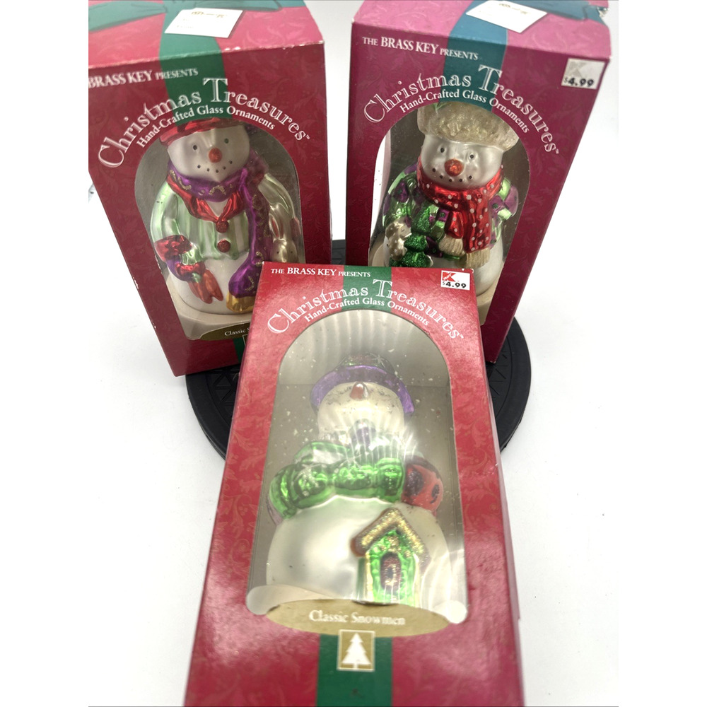 Lot Of 3 Y2K KMart Christmas Treasures Blown Glass Ornament Classic Snowman